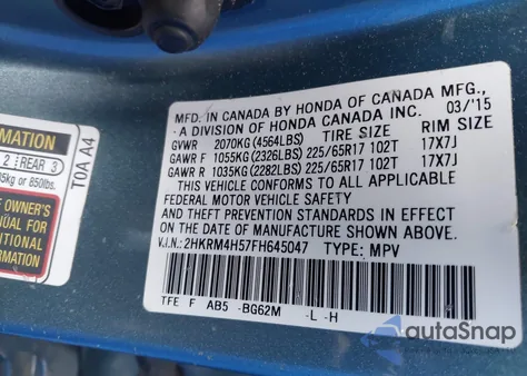 2015 Honda Cr-V Ex from USA, damaged, VIN 2HKRM4H57FH645047